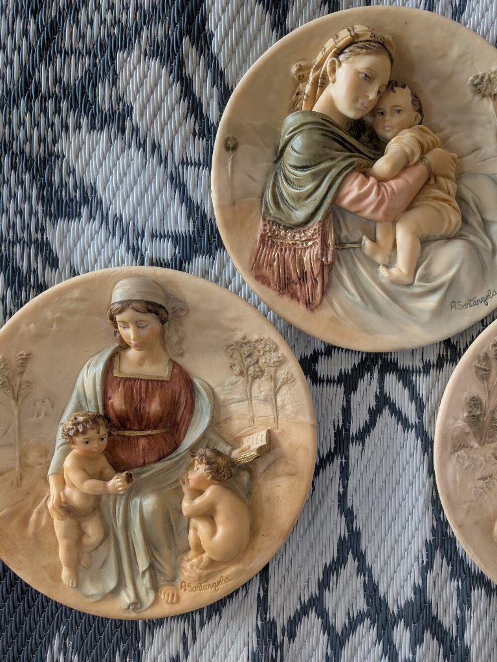 Art | Vintage Lot of 3 Alberto Santangela 3D Alabaster Relief Plates_Home Decor